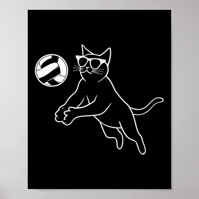 Cat Wearing Sungles Volleyball Cat  Poster (Front)