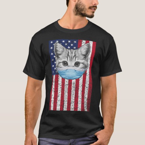 Cat Wearing Surgical Face Mask  American Flag Kitt T_Shirt