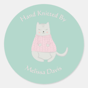 Cat Wearing Sweater Personalized Knitted by Classic Round Sticker