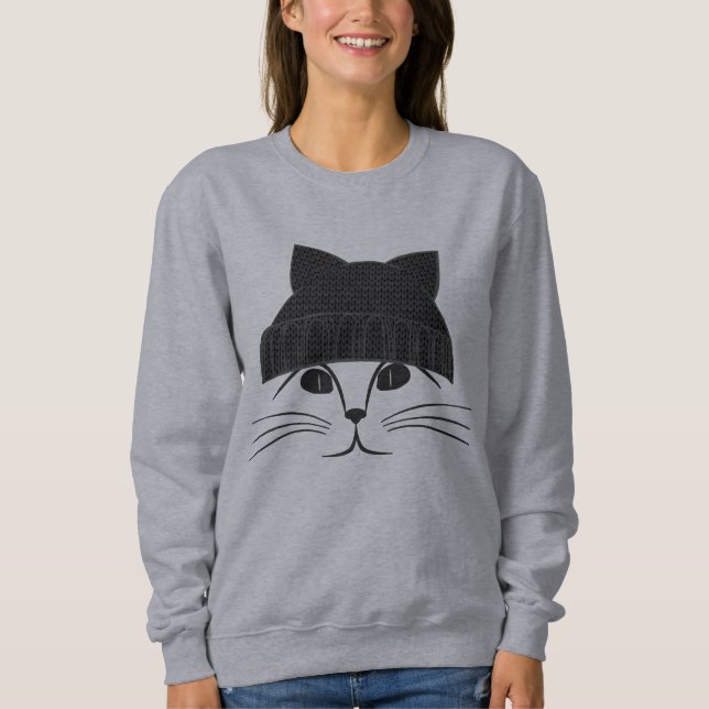 Cat Wearing Wooly Hat  Sweatshirt (Front)