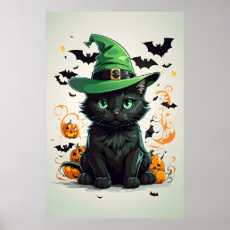 Cat Wears Halloween Hats Poster