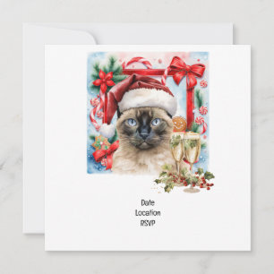 Cat wears Santa Hat for Christmas themed Party Save The Date