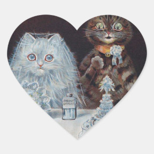 Cat Wedding, Marriage, Bride, Louis Wain Heart Sticker
