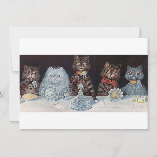Cat Wedding, Marriage, Bride, Louis Wain Invitation (Front)