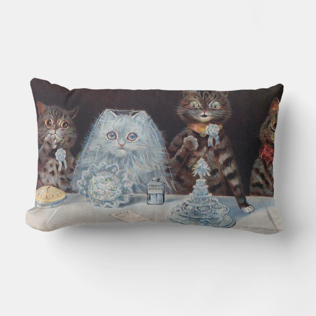Cat Wedding, Marriage, Bride, Louis Wain Lumbar Pillow (Front)
