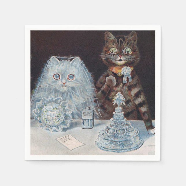 Cat Wedding, Marriage, Bride, Louis Wain Napkins (Front)