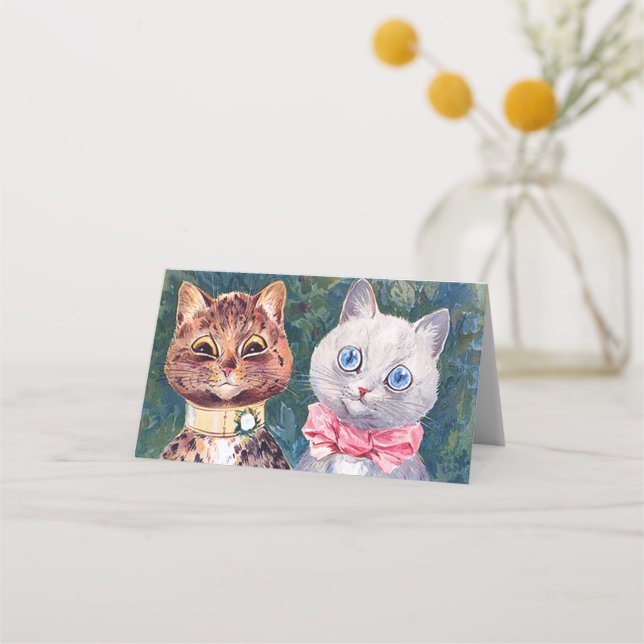 Cat Wedding, Marriage, Bride, Louis Wain Place Card (Front)
