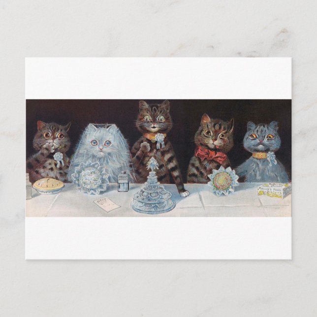 Cat Wedding, Marriage, Bride, Louis Wain Postcard (Front)