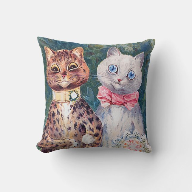 Cat Wedding, Marriage, Bride, Louis Wain Throw Pillow (Front)