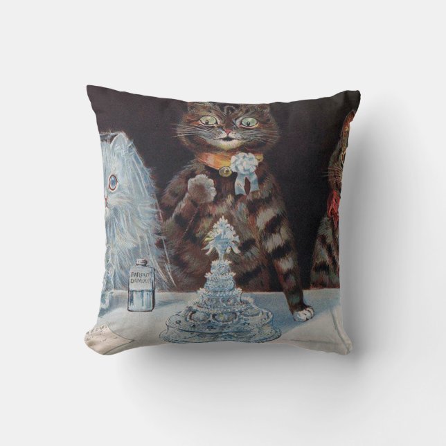 Cat Wedding, Marriage, Bride, Louis Wain Throw Pillow (Front)