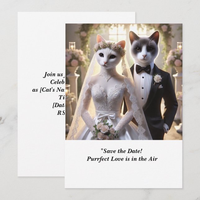 CAT WEDDING Save the Date invitation  (Front/Back)