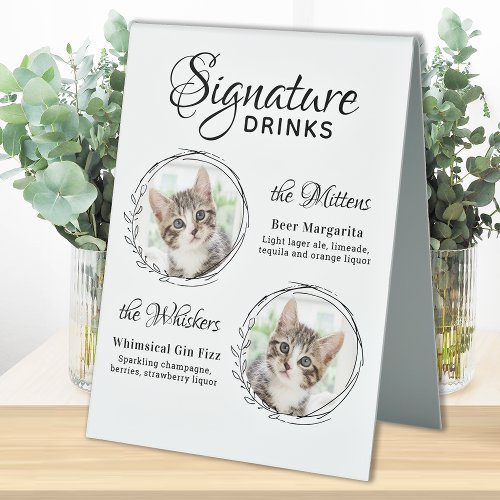 Cat Wedding Signature Drinks 2 Pet Photo Bar  Table Tent Sign