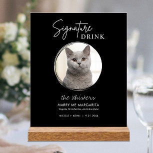 Cat Wedding Signature Drinks Cocktail Bar Black Acrylic Sign