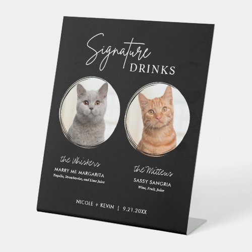 Cat Wedding Signature Drinks Cocktail Bar Black Pedestal Sign