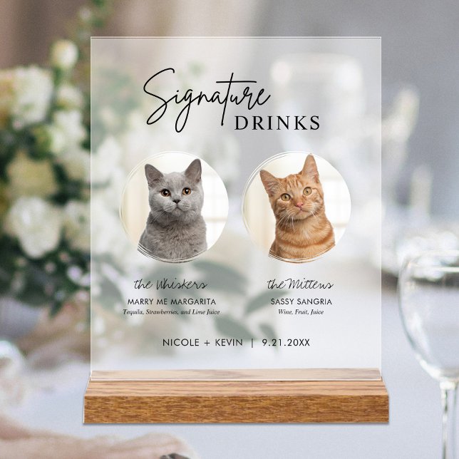 Cat Wedding Signature Drinks Cocktail Bar Frosted Acrylic Sign (Cat Wedding Signature Drinks Cocktail Bar Frosted Acrylic Sign)