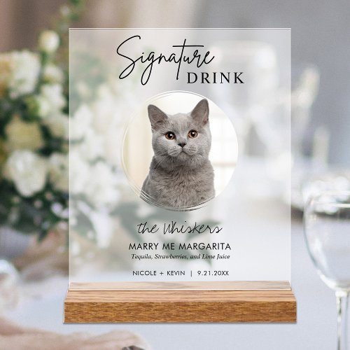 Cat Wedding Signature Drinks Cocktail Bar Frosted Acrylic Sign