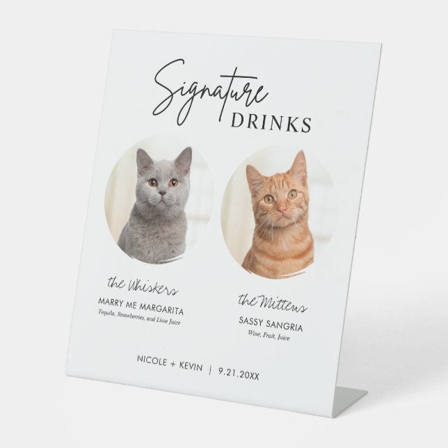 Cat Wedding Signature Drinks Cocktail Bar Pedestal Sign (Front)