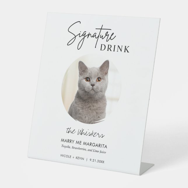 Cat Wedding Signature Drinks Cocktail Bar Pedestal Sign (Front)