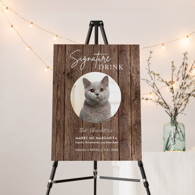 Cat Wedding Signature Drinks Cocktail Bar Wood Foam Board (In Situ (Stand))