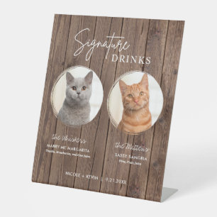 Cat Wedding Signature Drinks Cocktail Bar Wood Pedestal Sign