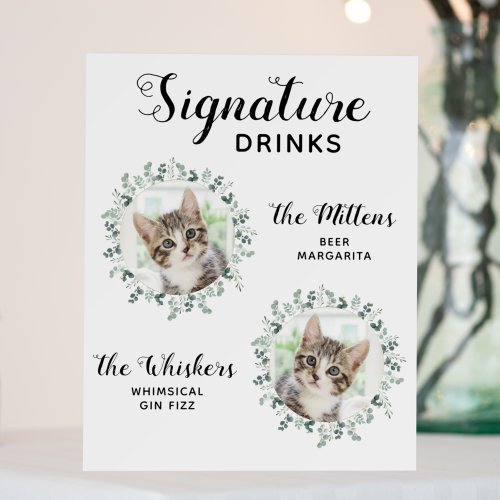Cat Wedding Signature Drinks Custom 2 Pet Photo Foam Board