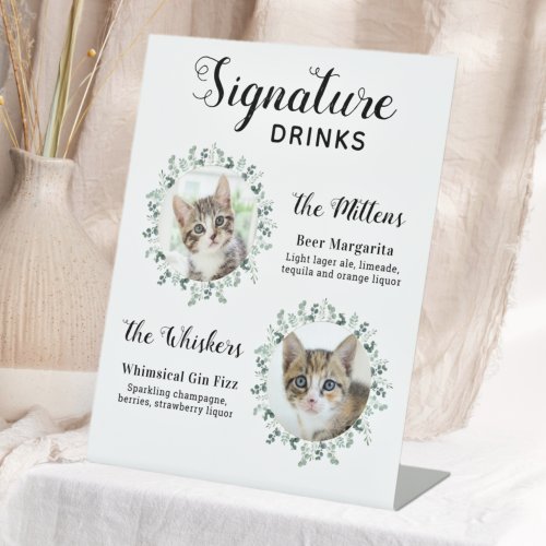 Cat Wedding Signature Drinks Custom Cocktail Bar Pedestal Sign