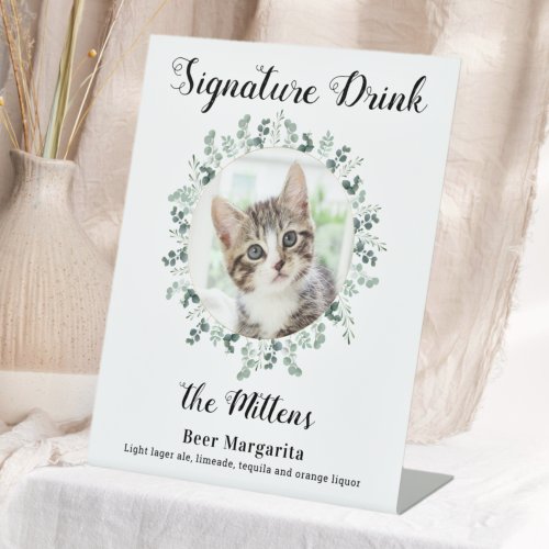 Cat Wedding Signature Drinks Photo Cocktail Bar  Pedestal Sign