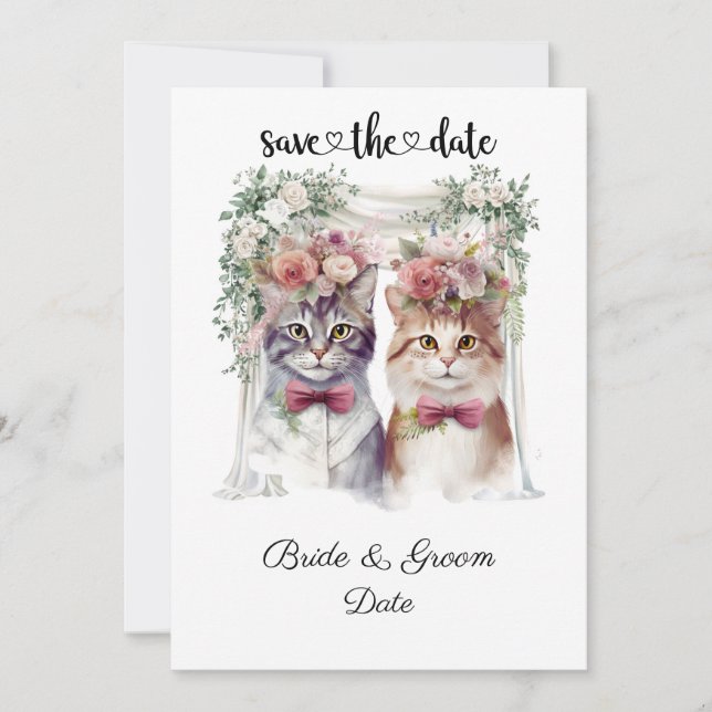 Cat Wedding with Bride and Groom  Save The Date (Front)