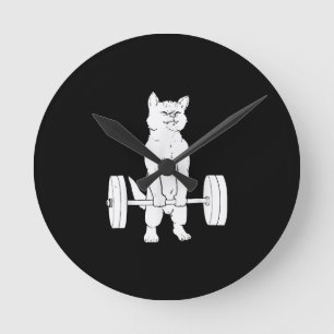 Cat Weightlifting And Gym Round Clock
