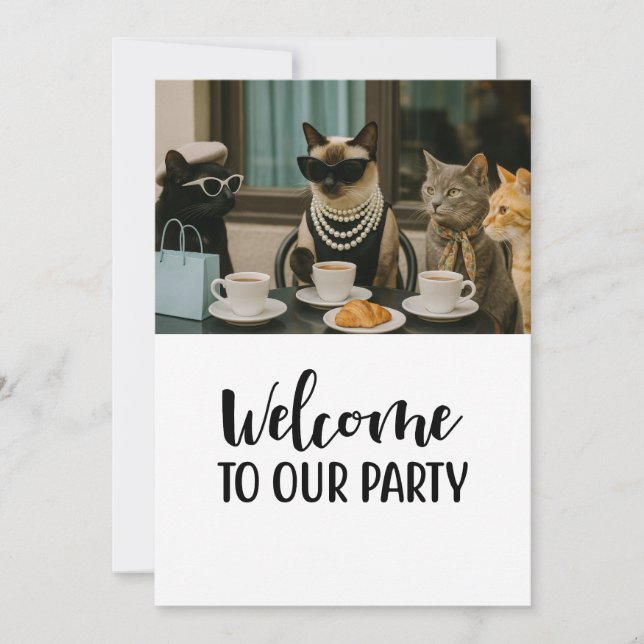 Cat Welcome to our tea coffee  party Invitation (Front)