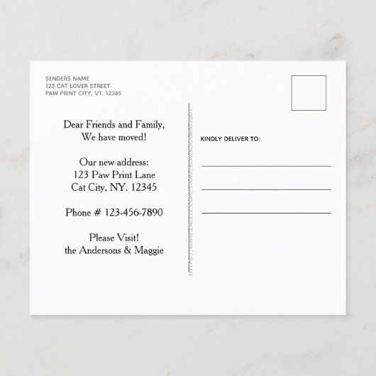 Cat We've Moved New Address Moving Budget Postcard (Back)