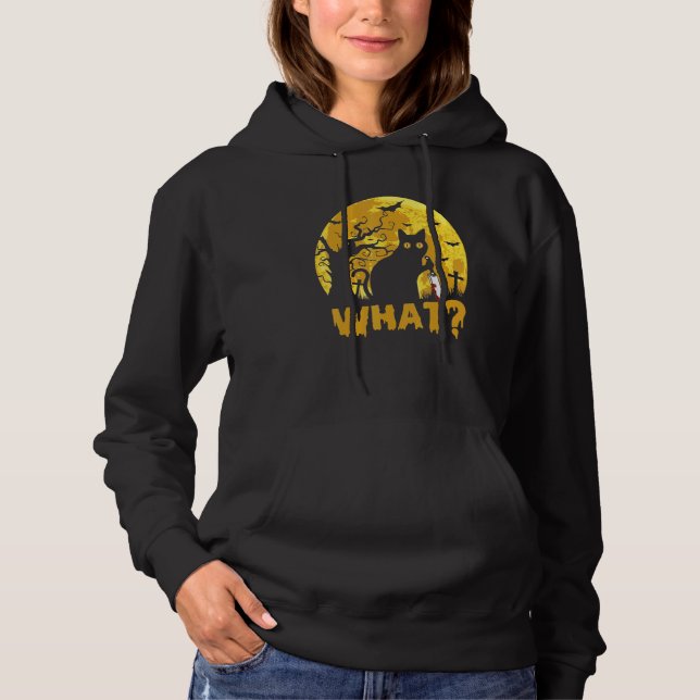 Cat Wha Black Cat With Knife Killer Halloween 1 Hoodie (Front)