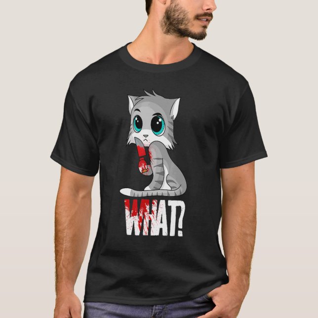 Cat What  Black Cat  Murderous Cat With Knife 1 T-Shirt (Front)