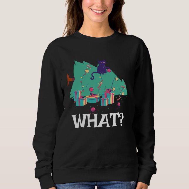 Cat What Black Cat With Christmas Tree Sweatshirt (Front)