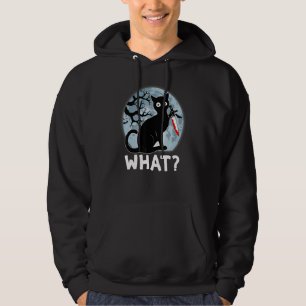 Cat What Black Cat With Knife Halloween Moon Costu Hoodie