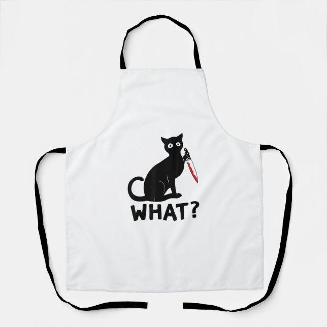 Cat What_ Cat Holding Knife Funny Cat Halloween Co Apron (Front)