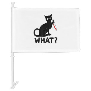 Cat What_ Cat Holding Knife Funny Cat Halloween Co Car Flag