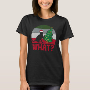 Cat What Crazy Black Cat Pushing Christmas Tree Xm T-Shirt