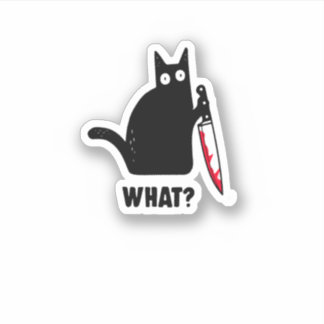 Cat What Funny Black Ca Murderous Cat With Knife   Sticker