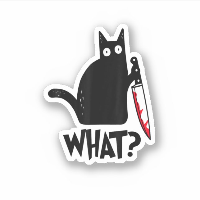 Cat What Funny Black Ca Murderous Cat With Knife  Sticker (Front)
