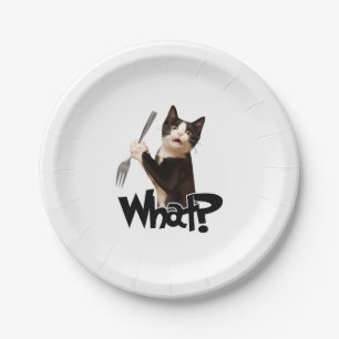 Cat What Funny Black Cat, Cat With Fork Paper Plates