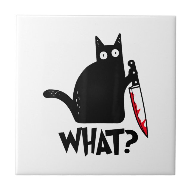 Cat What_ Funny Black Cat  Ceramic Tile (Front)