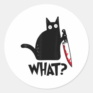 Cat What_ Funny Black Cat Classic Round Sticker