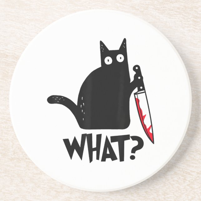 Cat What_ Funny Black Cat  Coaster (Front)