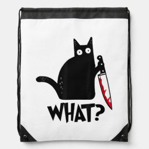 Cat What_ Funny Black Cat Drawstring Bag
