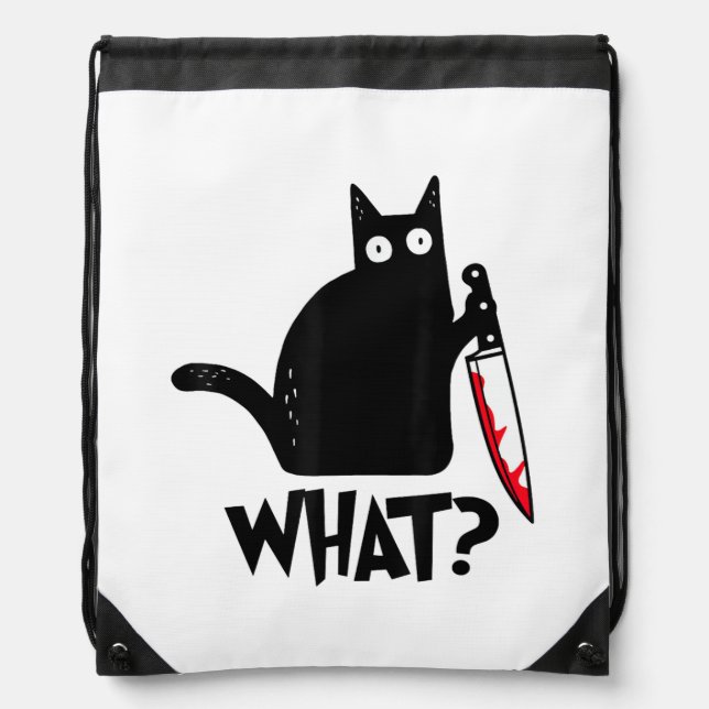 Cat What_ Funny Black Cat  Drawstring Bag (Front)