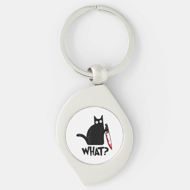 Cat What_ Funny Black Cat  Keychain (Front)