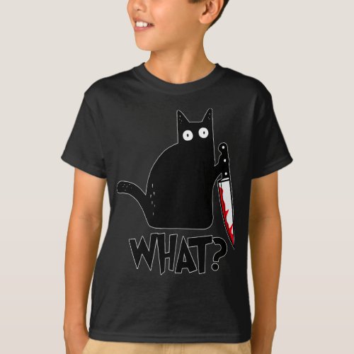 Cat What Funny Black Cat  Murderous Cat With Knif T_Shirt