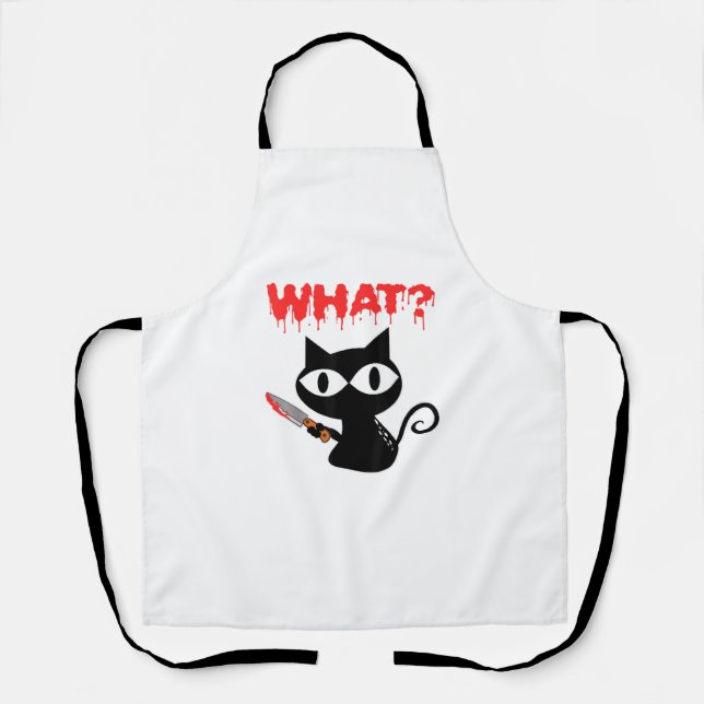 Cat What Funny Black Cat Murderous Cat With Knife  Apron (Front)