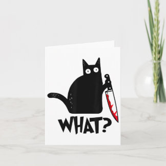 Cat What Funny Black Cat Murderous Cat With Knife  Card